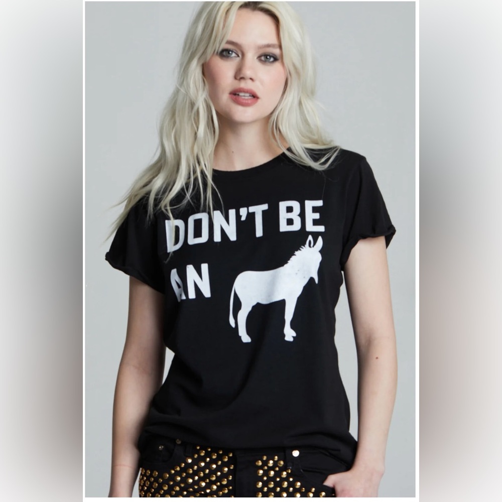 Teegrams Don’t Be A “Donkey “T-Shirt Black with White Size XS